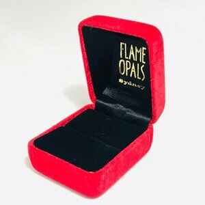 Vintage Red Velvet Ring Presentation Box Flame Opals Sydney Branded 2"